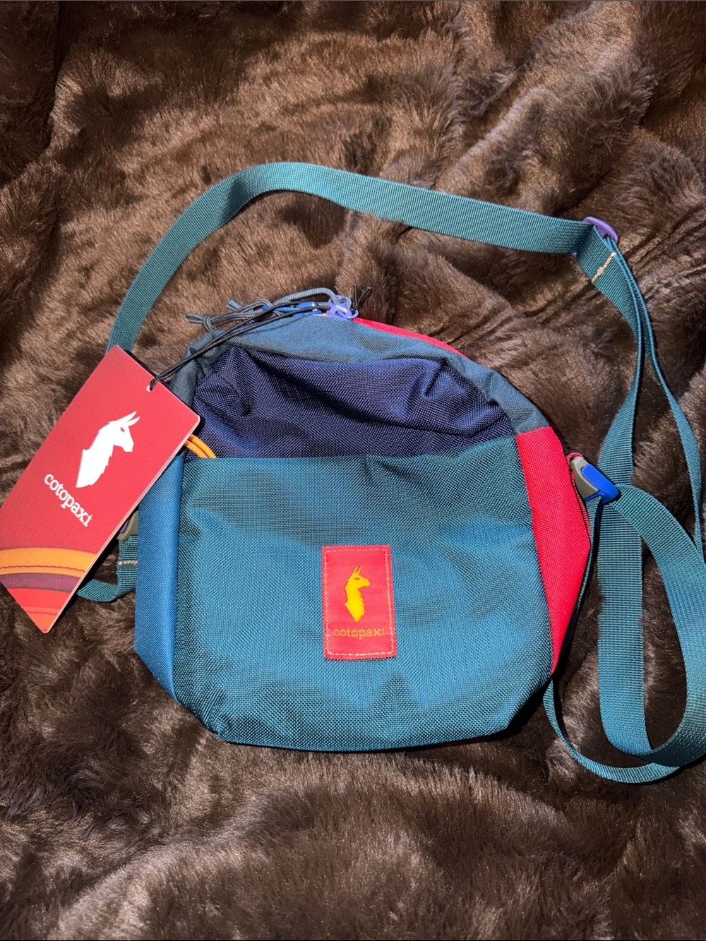cotopaxi Teal and Navy Belt Bag with Red Accent